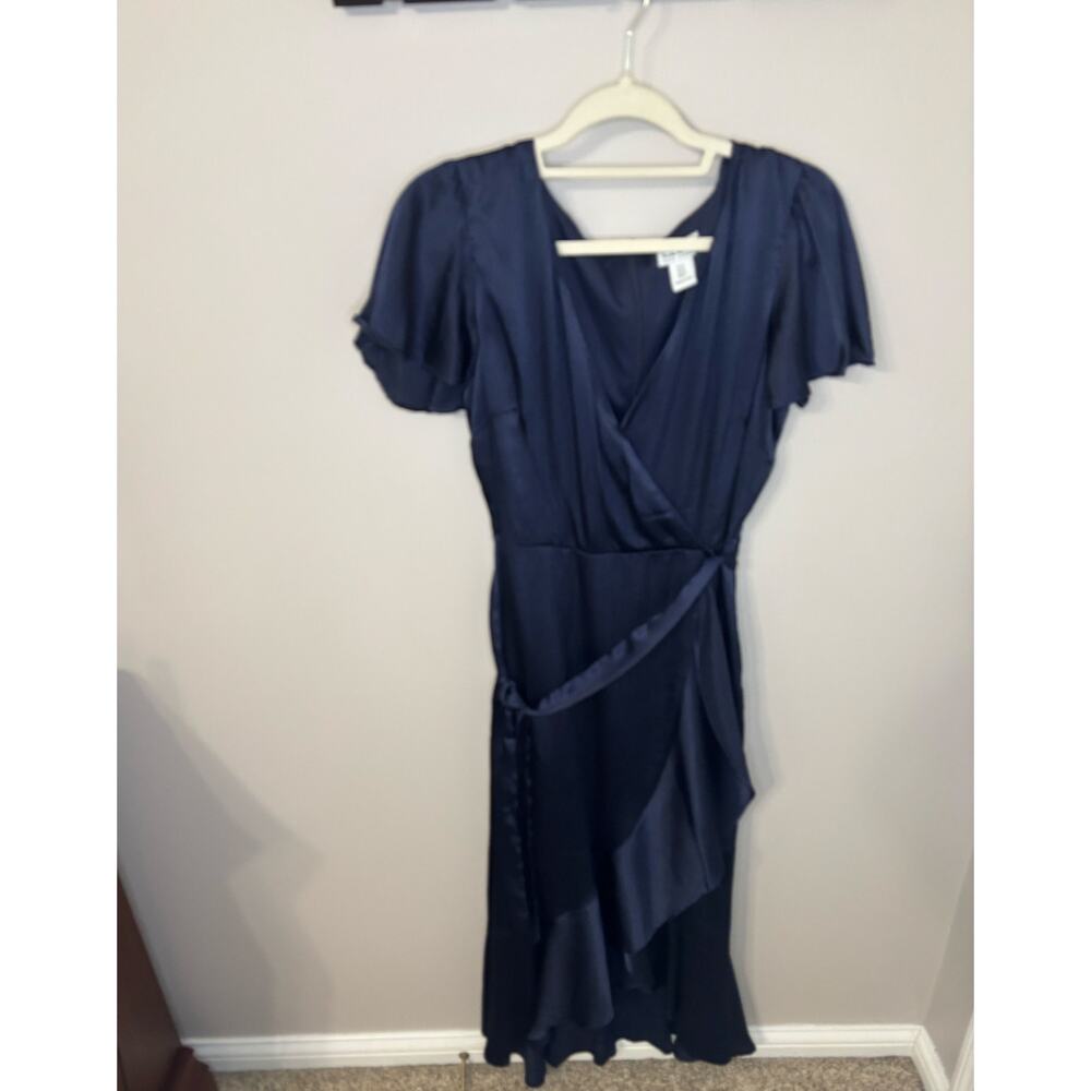 Nicole Miller New York short flutter sleeves crossover bodice cloth tie waist 12